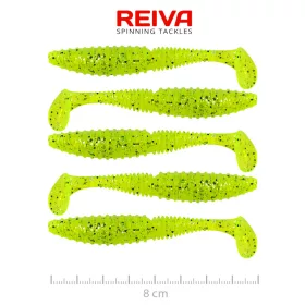   Reiva Candát Power Shad 8cm 3,18gr 5ks/balení (Fluo zelená třpytka II.) Plastová nástraha