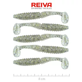   Reiva Candát Power Shad 8cm 3,18gr 5ks/balení (Stříbrná třpytka) Plastová nástraha