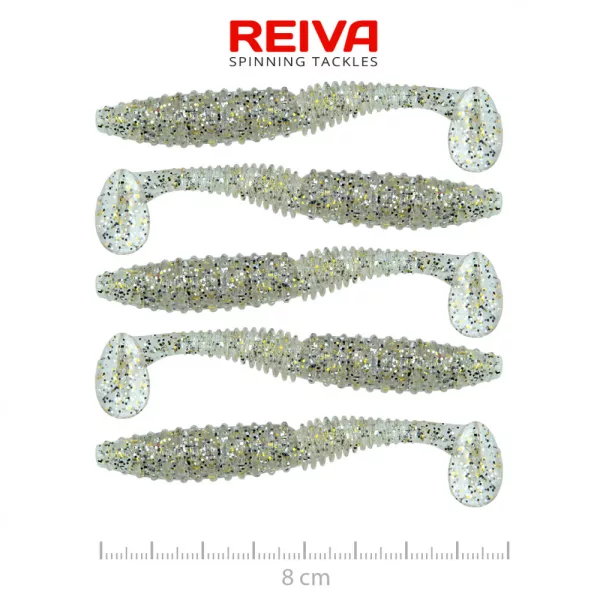 Reiva Candát Power Shad 8cm 3,18gr 5ks/balení (Stříbrná třpytka) Plastová nástraha
