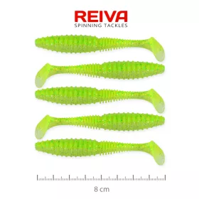   Reiva Candát Power Shad 8cm 3,18gr 5ks/balení (Fluo zelená třpytka I.) Plastová nástraha
