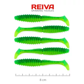   Reiva Zander Power Shad 8cm 3,18gr 5ks/bal (Zelené třpytky) Plastová nástraha