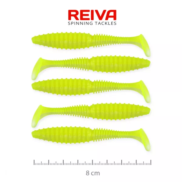 Reiva Candát Power Shad 8cm 3,18gr 5ks/balení (Fluo zelená) Plastová nástraha