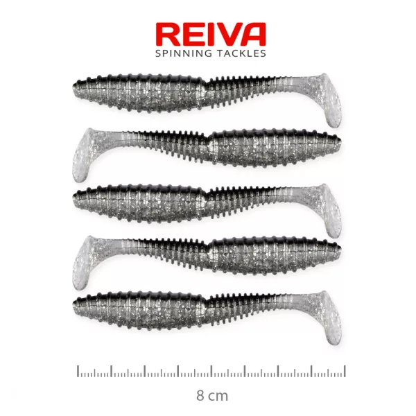 Reiva Candát Power Shad 8cm 3,18gr 5ks/balení (Stříbrná třpytka) Plastová nástraha
