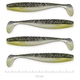   Reiva Flat Minnow Shad 10cm 4ks/bal (Černá-Stříbrná třpytka) gumová rybka