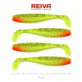   Reiva Flat Minnow Shad 10cm 4ks/bal (Zeleno-červené třpytky) gumová rybka