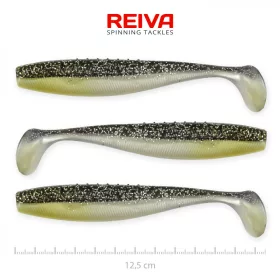   Reiva Flat Minnow shad 12,5cm 3ks/bal. (Černo-Stříbrná Třpytka) Plastová nástraha