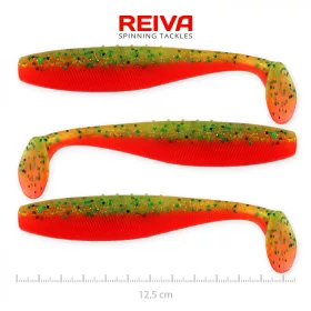   Reiva Flat Minnow shad 12,5cm 3ks/bal. (Zeleno-Oranžová Třpytka) Plastová nástraha