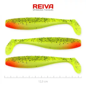   Reiva Flat Minnow shad 12,5cm 3ks/balení (Zeleno-Červené Třpytky) Plastová nástraha
