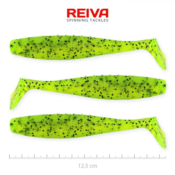Reiva Flat Minnow shad 12,5cm 3ks/bal. (Zelená Třpytka) Plastová nástraha