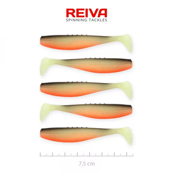 Reiva Flat Minnow shad 7,5cm 5ks/balení (Černo-Bílo-Oranžová) Plastová nástraha