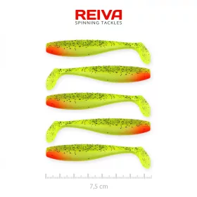   Reiva Flat Minnow shad 7,5cm 5ks/balení (Zeleno-Červené Třpytky) Plastová nástraha
