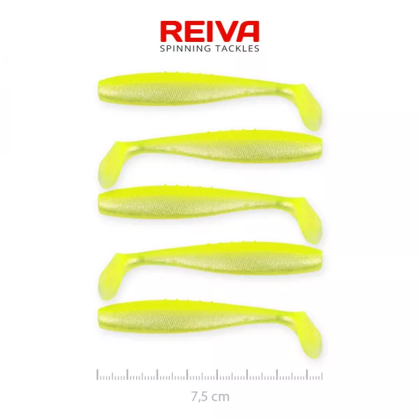 Reiva Flat Minnow shad 7,5cm 5ks/balení (Žluto-Stříbrná) Plastová nástraha