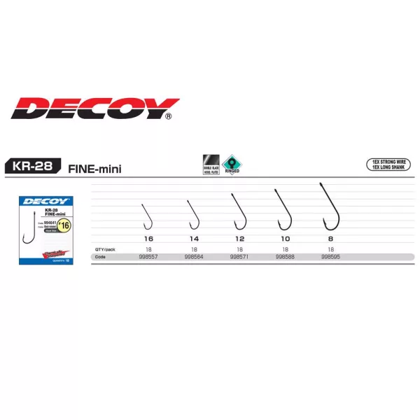 Decoy Worm KR-28 Fine Mini 12 Jednohrotý háček s očkem a protihrotem na dravce, 18ks
