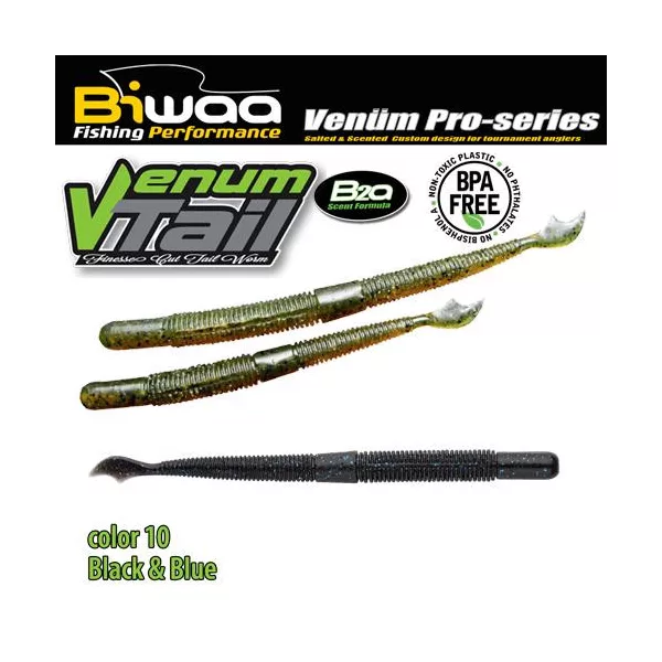 Biwaa Venum Tail 10cm 10 Black & Blue Gumová umělá nástraha 10ks