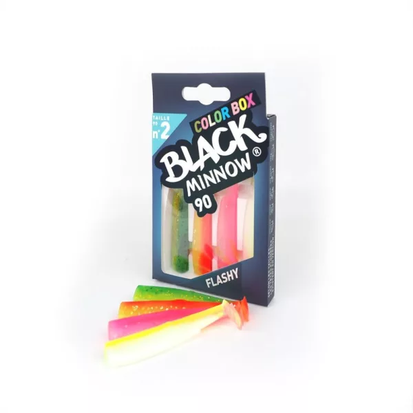 FIIISH 4ks 90mm tělo Black Minnow ve výrazných barvách: Green/Orange - Orange/Yellow - Fluo Yellow - Plastová nástraha