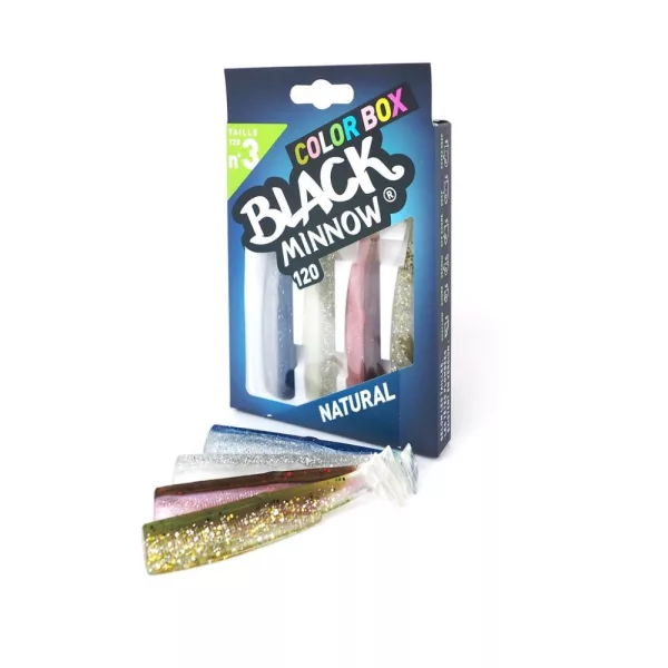 FIIISH 4ks 120mm tělo Black Minnow v přírodních barvách: Khaki - Khaki Glitter - Pink - Black Plastová nástraha
