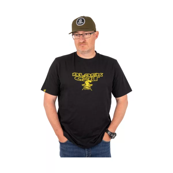 Black Cat Distressed Logo Black Tee Tričko 3XL