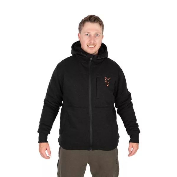 Fox Collection Black-Orange Sherpa Hoody Mikina s kapucí L