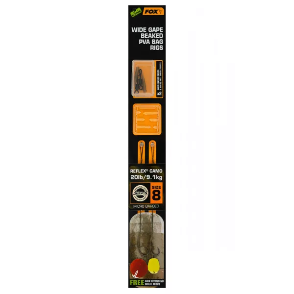 Fox EDGES™ Wide Gape Beaked PVA Bag Rigs 20lb Size 8 Brown & Green Předvázaný háček