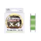 YGK G-soul X4 Upgrade PE - PE0,25(~0,083mm) 150m 4vláknová pletená, fluo zelená barva Pletená šňůra