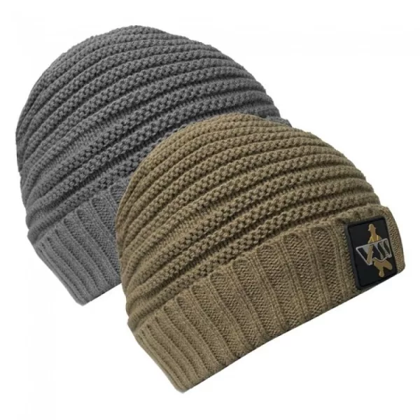 Vass-Tex Fleece Lined Ribbed Beanie Hnědá Čepice S Pogumovaným Logem