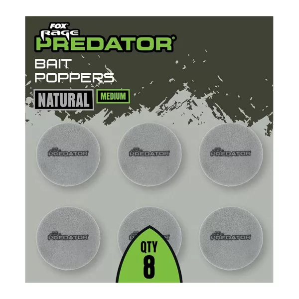 Fox Rage Predator Bait Poppers Střední Přírodní Šedé Plavačky na nástrahy 8ks