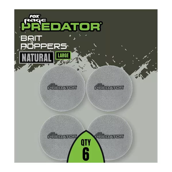 Fox Rage Predator Bait Poppers Velké Přírodní Šedé Plavačky na nástrahy 6ks