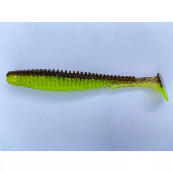 FISHUP U-Shad 10,16cm (8ks), #203 - Zelená dýně/fluorescentní chartreuse Plastová nástraha
