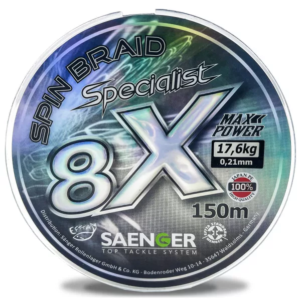 Saenger 8X Specialist Spin Braid Szürke 0,16mm 150m Fonott Főzsinór