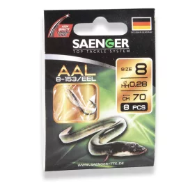 Saenger Eel 1/0 Lapkás, Szakállas Előkötött Horog 8db