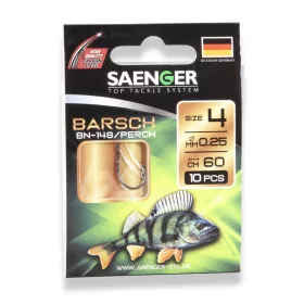 Saenger Perch 2 Lapkás, Szakállas Előkötött Horog 10db
