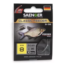   Saenger Classic Feeder 12 Lapkás, Szakállas Előkötött Horog 10db
