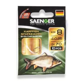   Saenger Carp Barbless 10 Lapkás, Szakáll Nélküli Előkötött Horog 10db
