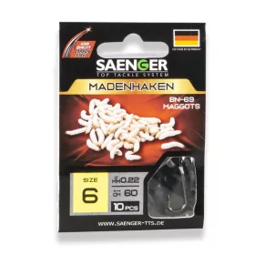   Saenger Maggothook 12 Lapkás, Szakállas Előkötött Horog 10db