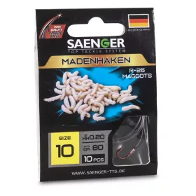   Saenger Maggothook R-25 12 Lapkás, Szakállas Előkötött Horog 10db
