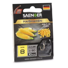   Saenger Cornhook Gold 8 Lapkás, Szakállas Előkötött Horog 10db