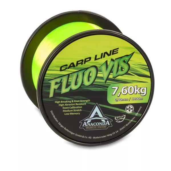 Anaconda Fluovis Green Carp Line Zelený 0,26mm 1200m Monofilní Hlavní vlasec