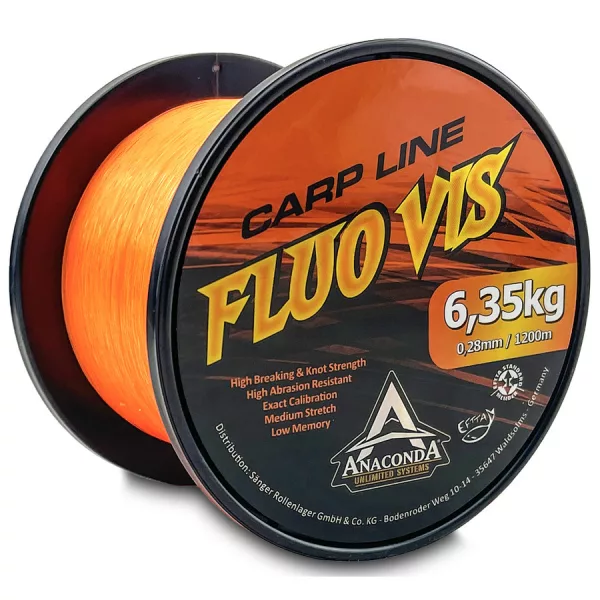 Anaconda Fluovis Orange Carp vlasec Oranžový 0,30mm 1200m Monofilní hlavní vlasec