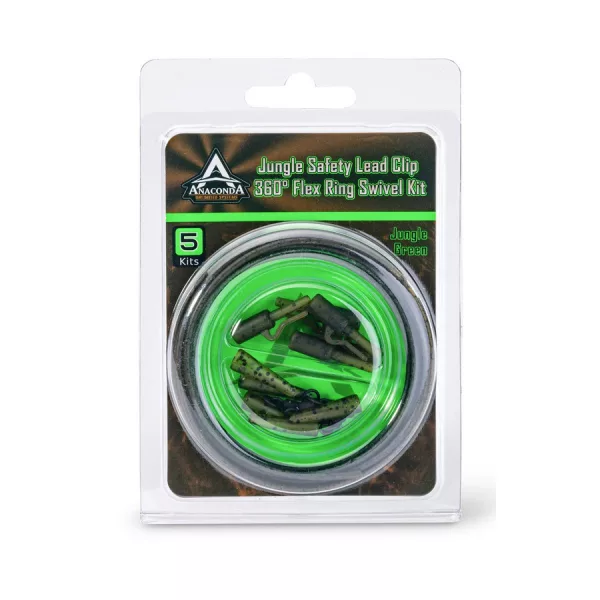 Anaconda Jungle Safety Lead Clip 360° Flex Ring Swivel Zelená sada klipů na olůvko 5ks