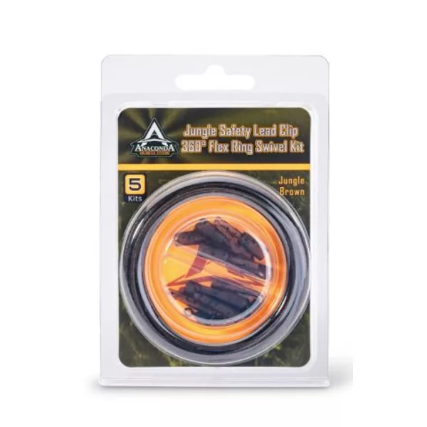 Anaconda Jungle Safety Lead Clip 360° Flex Ring Swivel Hnědá sada klipů na olůvko 5ks