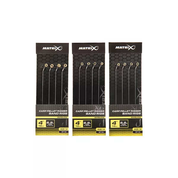 Matrix X6 Carp Pellet Rigger Band Rigs 14 10cm Füles, Szakáll Nélküli Monofil Előkötött Horog Csaligyűrűvel 8db