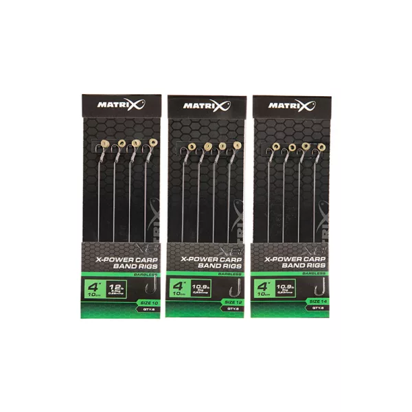 Matrix X8 X-Power Carp Band Rigs 10 10cm Füles, Szakáll Nélküli Monofil Előkötött Horog Csaligyűrűvel 8db