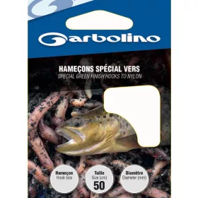  Garbolino Green Finish Hooks To Nylon 8 s lopatkou, s protihrotem Monofilní předvázaný háček 10ks
