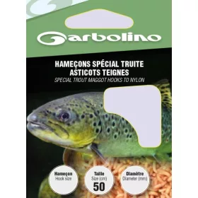   Garbolino Trout Maggot Hooks To Nylon 6 lopatkový, s protihrotem monofilní předvázaný háček 10ks
