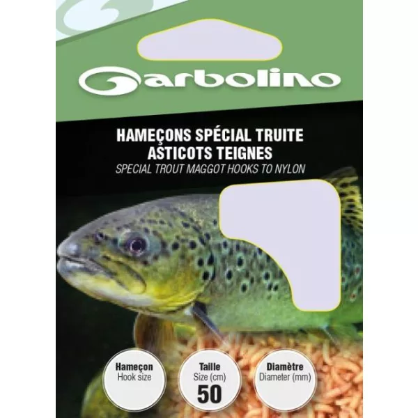 Garbolino Trout Maggot Hooks To Nylon 6 lopatkový, s protihrotem monofilní předvázaný háček 10ks