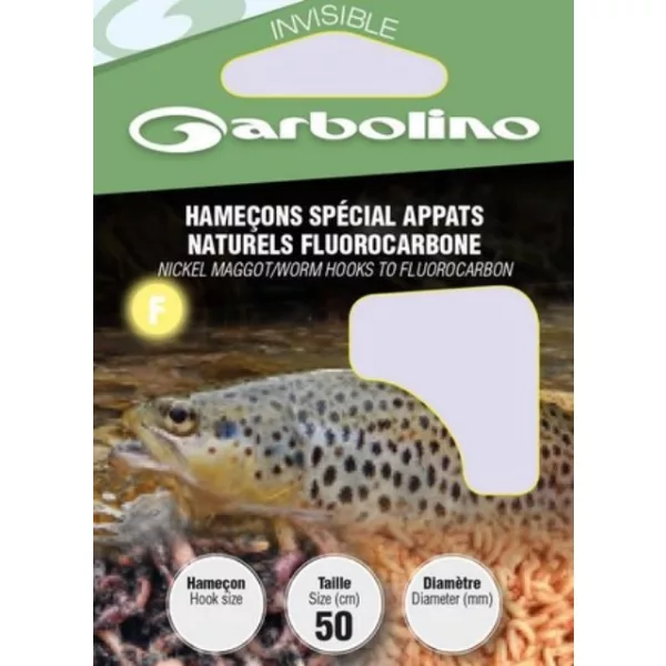 Garbolino Nickel Maggot/Worm Hooks To Fluorocarbon 16 s lopatkou, s protihrotem Monofilní předvázaný háček 10ks