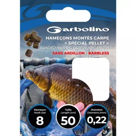   Garbolino Speciální peletový kaprový háček na nylonovém návazci 0,18mm 50cm 14 lopatkový bez protihrotu monofilní předvázaný háček 10ks