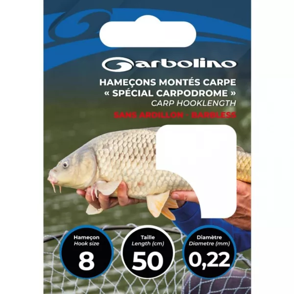 Garbolino Speciální kaprodromový háček na nylonovém návazci 0,20mm 50cm 10 lopatkový, bez protihrotu monofilní předvázaný háček 10ks