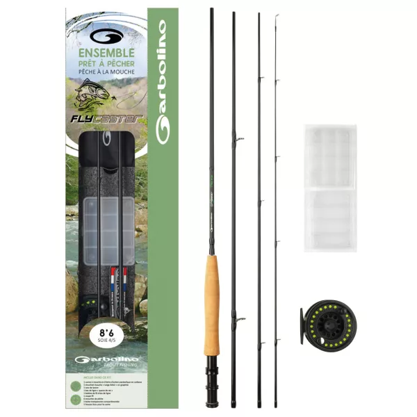 FLY COMBO 86 - #4/5 - ROD + REEL + FLY LINE + BOX + 6 FLIES + CONICAL RIG + LINE CUTTER + NYLON SPOOL Muškařský prut