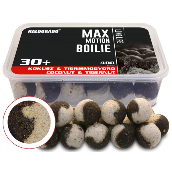 Haldorádó Max Motion Boilie Dlouhá životnost Kokos-Tygří ořech 400gr 30mm Boilie